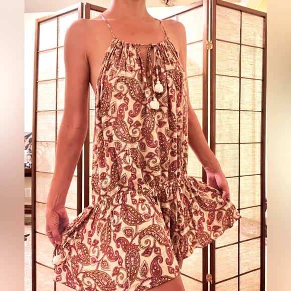 Show Me Your MuMu Dresses & Skirts - Show me your Mumu  rayon Pom Pom drawstring paisley dress   Red and taupe